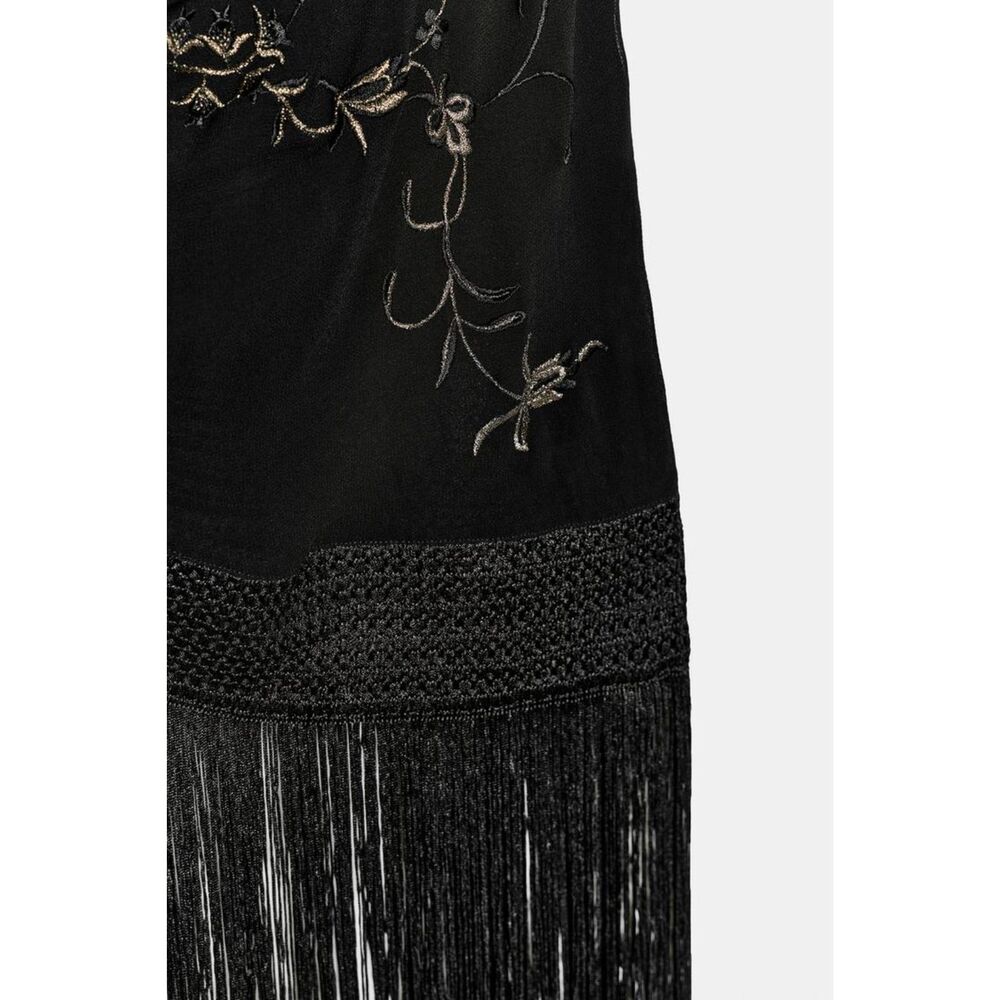 NEW ZARA ZW Collection Women Embroidered Macrame Fringe Halter Top Black - Picture 8 of 8